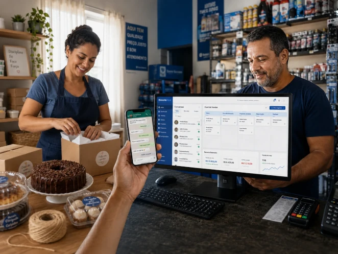Gerente Azul para pequeno comércio e vendedores informais — CRM com WhatsApp
